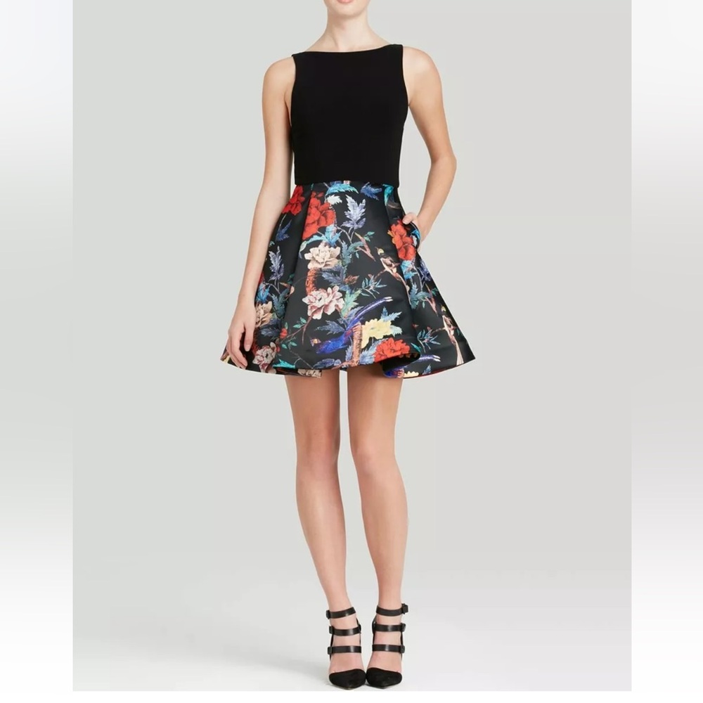 Alice + Olivia Amabel Bird Floral Print Cocktail Party Dress 0 XS